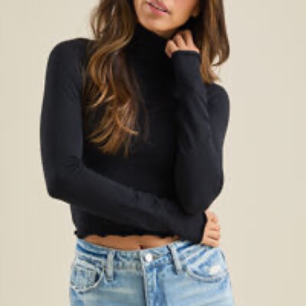 Black Turtleneck Long Sleeve Top
